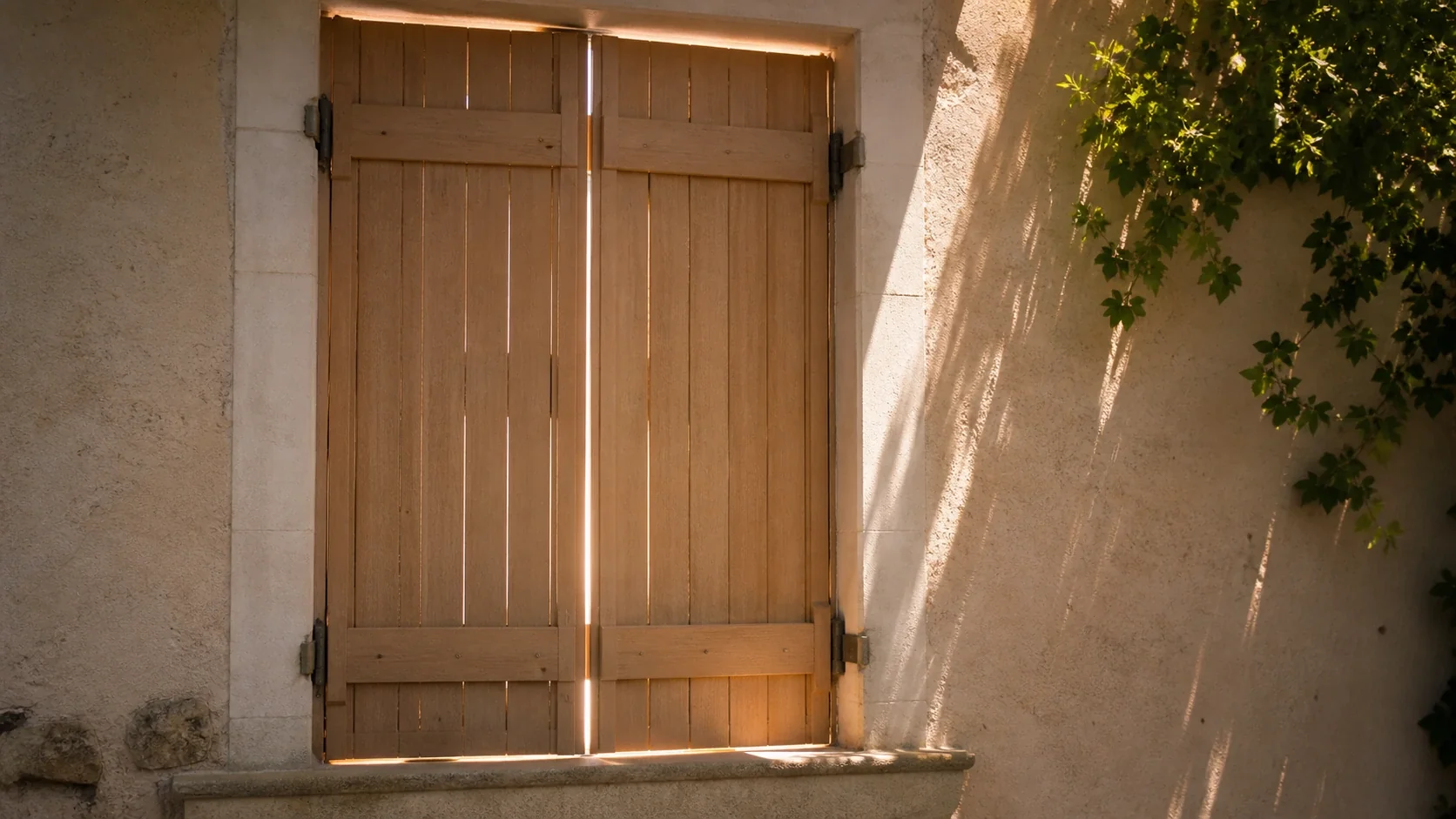 Volets fermés sur une fenêtre pour protéger le logement de la chaleur