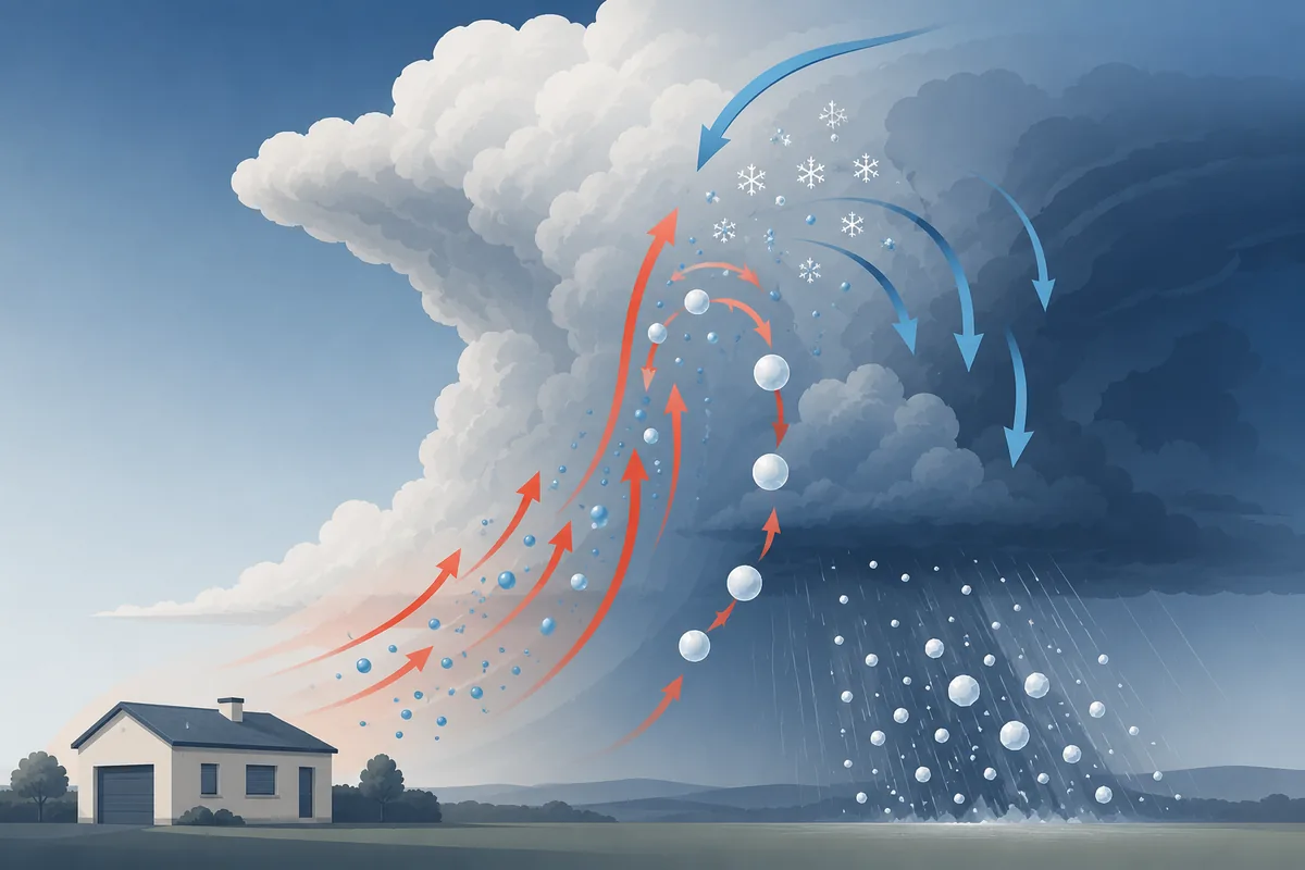 Schéma du mécanisme de formation de la grêle après une canicule